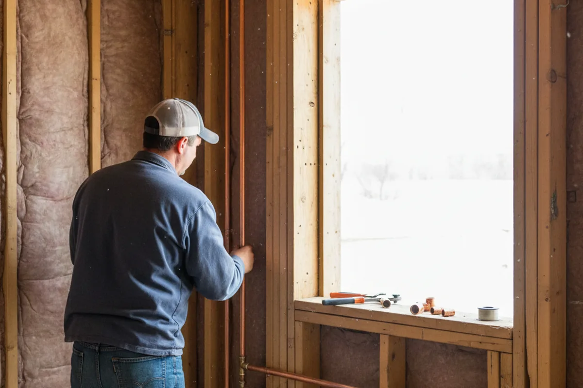 Licensed plumber running new copper supply lines in a Rochelle home