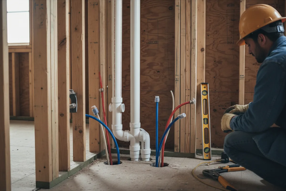Drain and supply rough-in during Sump Pump Repair in Rochelle